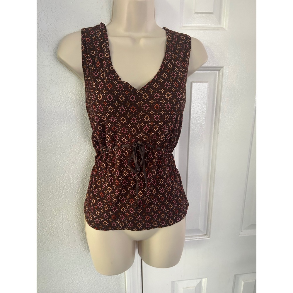 Sigrid Olsen Women Brown Geometric Floral Print V-Neck Empire Waist Tank Top L